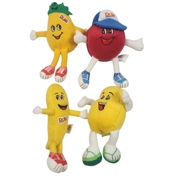 1999 Set Of 4 Dole Fruit Plush Characters Pineapple Cranberry Banana & Papaya 7" - Picture 1 of 16